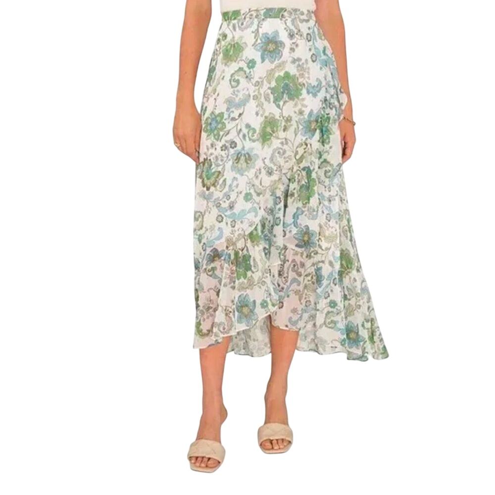Vince camuto Paisley Print Faux Wrap Midi Boho Floral Skirt Size XL